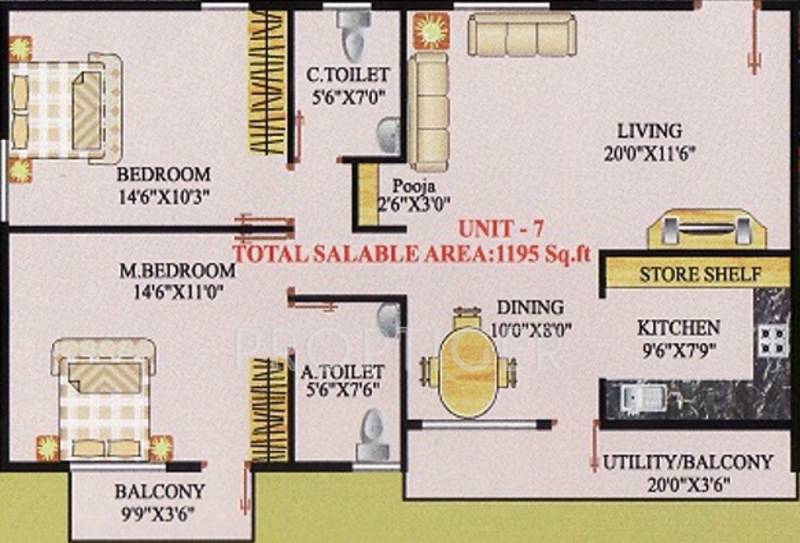 Shakthi Shakthi Residency (2BHK+2T (1,195 sq ft)   Pooja Room 1195 sq ft)