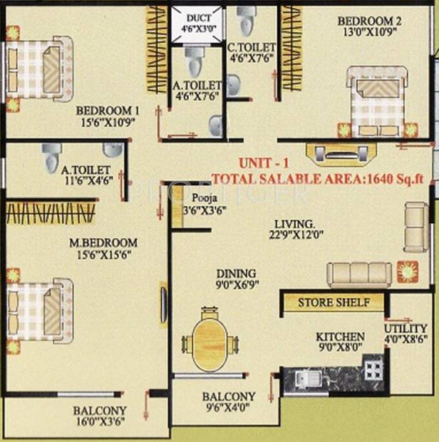 Shakthi Shakthi Residency (3BHK+3T (1,640 sq ft)   Pooja Room 1640 sq ft)