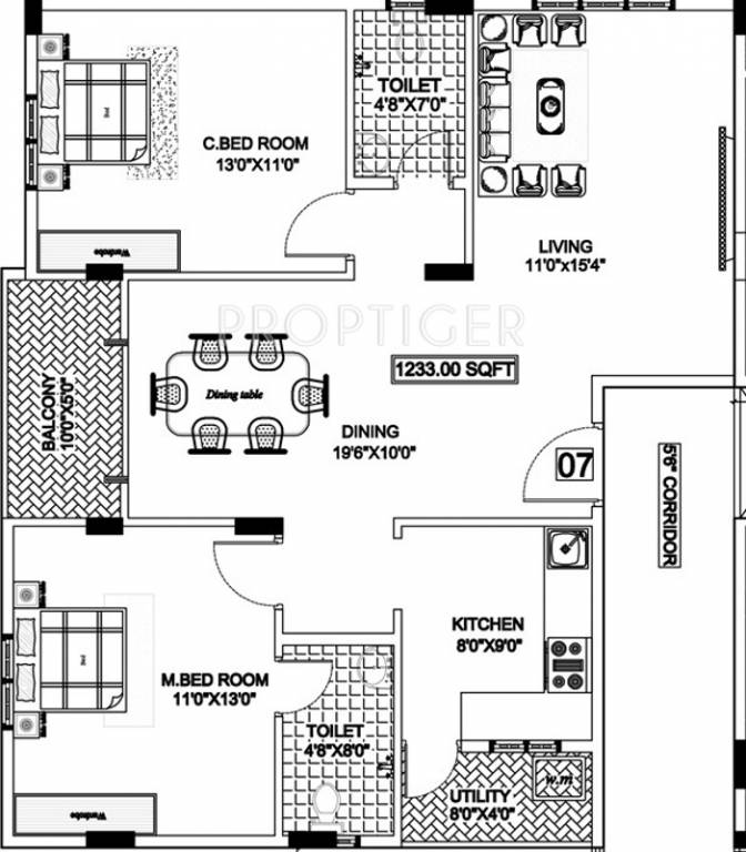N S Brothers Group SLV Elite (2BHK+2T (1,233 sq ft) 1233 sq ft)