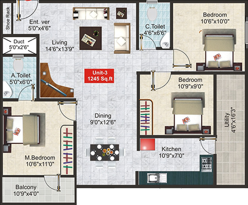 Shivaganga Galaxy (3BHK+2T (1,245 sq ft) 1245 sq ft) Shivaganga Galaxy (3BHK+2T (1,245 sq ft) 1245 sq ft)