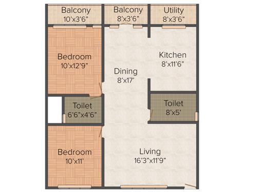 Shivaganga Melody (2BHK+2T (1,160 sq ft) 1160 sq ft)