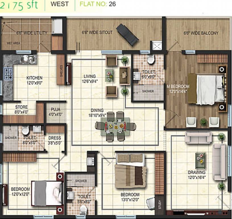 Lansum Greens (3BHK+3T (2,175 sq ft) + Pooja Room 2175 sq ft)