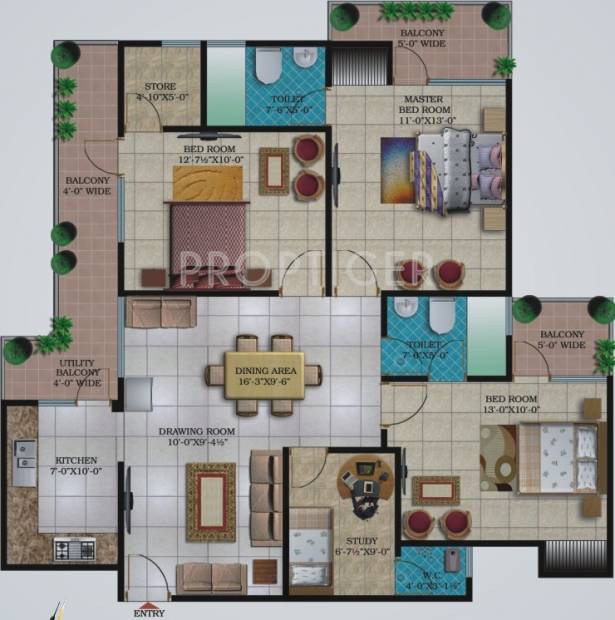 High End Paradise 2 (3BHK+3T (1,650 sq ft)   Study Room 1650 sq ft)