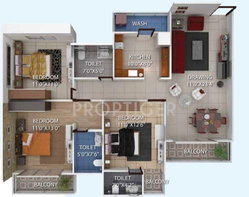 Windsor Aralia (3BHK+2T (1,409 sq ft) 1409 sq ft) Windsor Aralia (3BHK+2T (1,409 sq ft) 1409 sq ft)
