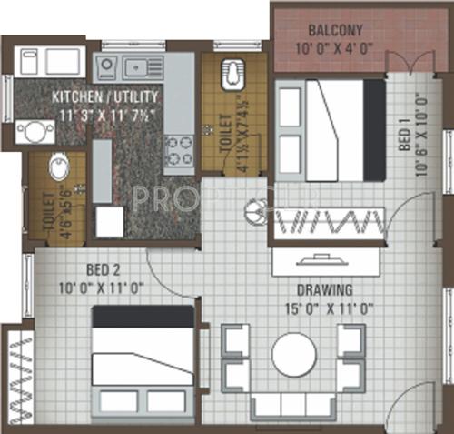 Advaitaa Orange Blossom (2BHK+2T (850 sq ft) 850 sq ft)
