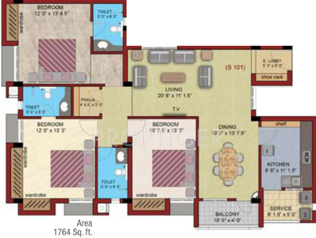 AR Samriddhi (3BHK+3T (1,764 sq ft)   Pooja Room 1764 sq ft)