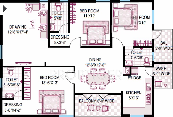  1200  sq  ft  3  BHK  Floor  Plan  Image Srinidhi Constructions 