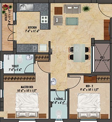 Ranga Gomathi (2BHK+2T (631 sq ft) 631 sq ft)