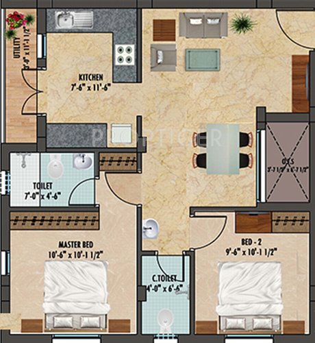 Ranga Gomathi (2BHK+2T (631 sq ft) 631 sq ft)