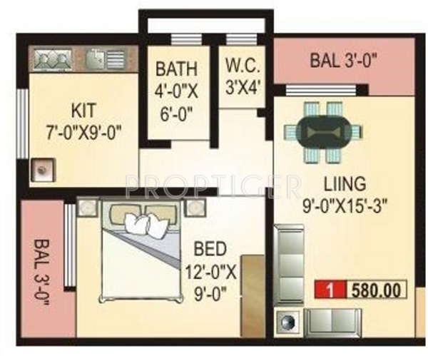 JKT Usha Joshi Park (1BHK+1T (580 sq ft) 580 sq ft)