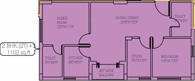 Daffodil La Bella Vista (2BHK+2T (1,102 sq ft)   Study Room 1102 sq ft)