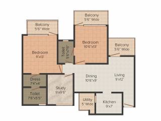 Jay Shiva Earthmovers And Construction Parx Residency 2BHK+2T (1,350 sq ft) + Study Room