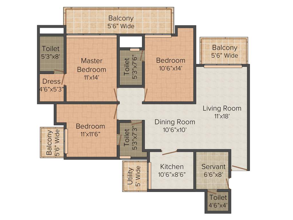 Jay Shiva Earthmovers And Construction Parx Residency 3BHK+3T (1,885 sq ft) + Servant Room