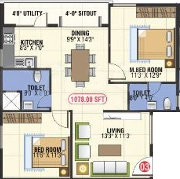 Rsun Sushmitham (2BHK+2T (1,078 sq ft) 1078 sq ft)