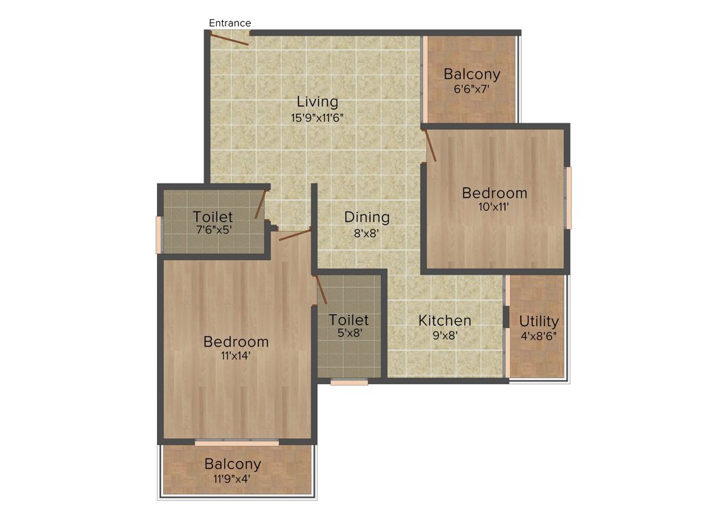 Purvi The Pristine (2BHK+2T (1,095 sq ft) 1095 sq ft)