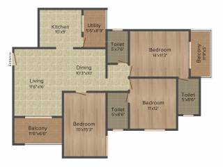 Purvi The Pristine (3BHK+3T (1,615 sq ft) 1615 sq ft)