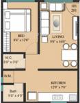 Floor Plan (1BHK+1T) Rely Developers Gokool Residency Floor Plan (1BHK+1T)