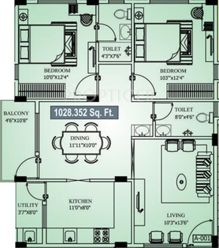 PNR Vasudhaa Raja Gruha (2BHK+2T (1,028 sq ft) 1028 sq ft)