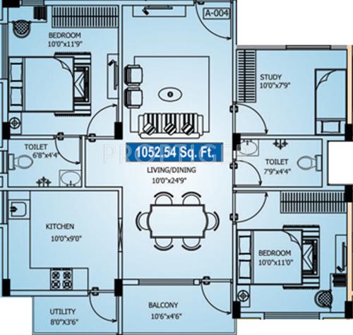 PNR Vasudhaa Raja Gruha (2BHK+2T (1,052 sq ft)   Study Room 1052 sq ft)