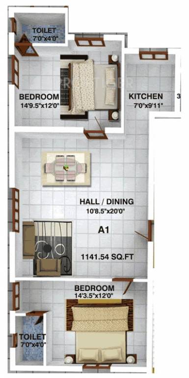 Brownstone Classic Coral (2BHK+2T (1,141 sq ft) 1141 sq ft)
