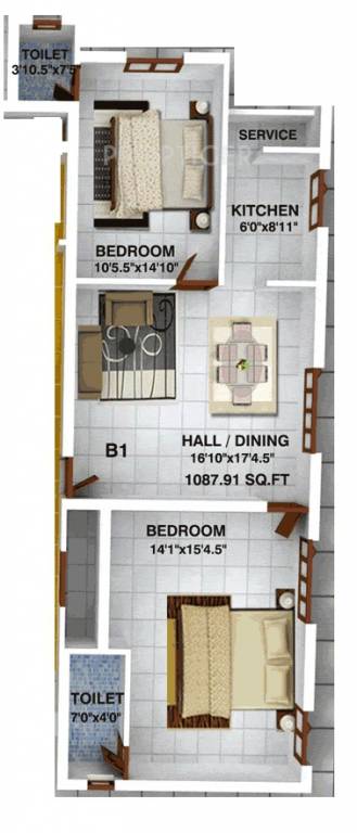 Brownstone Classic Coral (2BHK+2T (1,087 sq ft) 1087 sq ft)