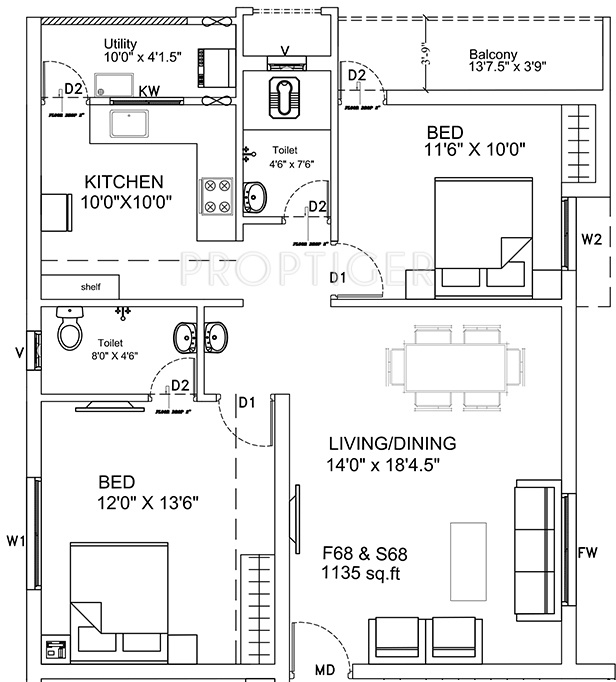 Ruby Regency (2BHK+2T (1,135 sq ft) 1135 sq ft) Ruby Regency (2BHK+2T (1,135 sq ft) 1135 sq ft)