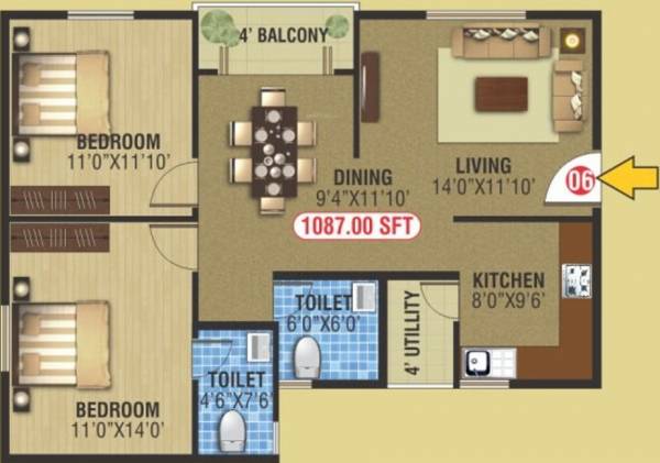 Keystone Ankuraa Park View (2BHK+2T (1,087 sq ft) 1087 sq ft)