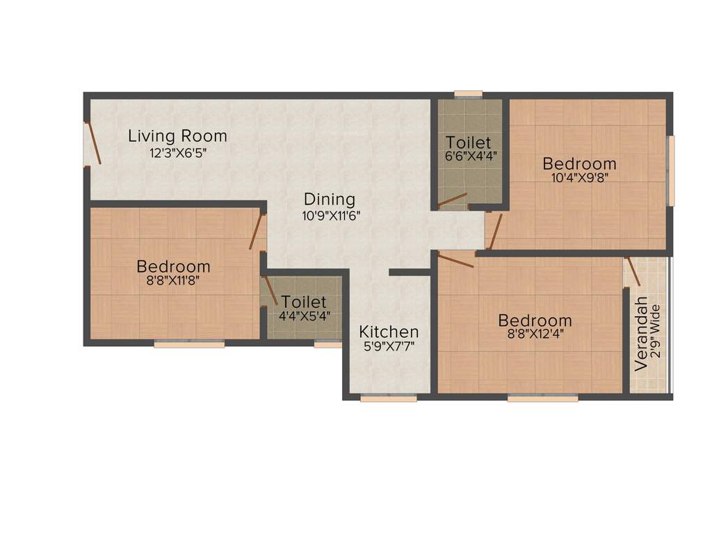 Cancun Sun Plaza (3BHK+2T (1,081 sq ft) 1081 sq ft)