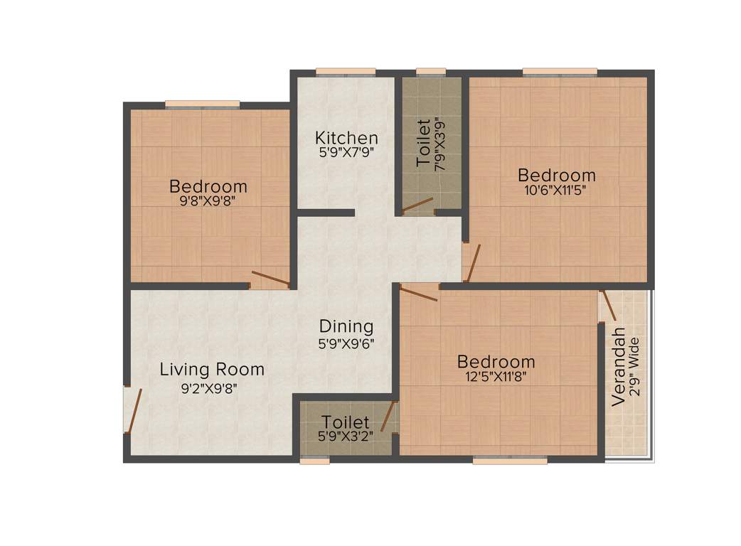 Cancun Sun Plaza (3BHK+2T (997 sq ft) 997 sq ft)