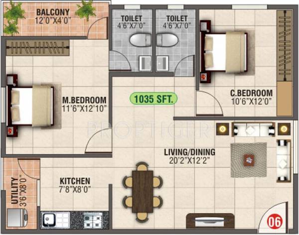 MBM Royale (2BHK+2T (1,035 sq ft) 1035 sq ft)