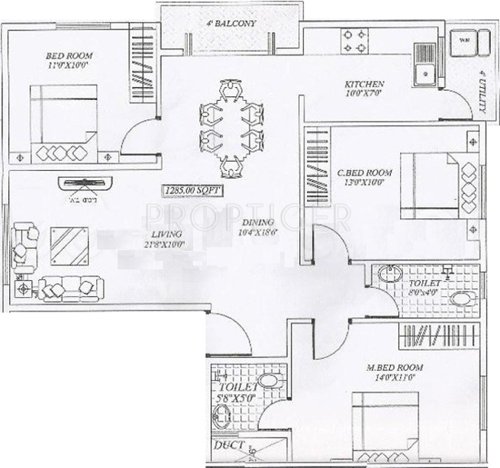 Chethan Mithra Homes (3BHK+2T (1,285 sq ft) 1285 sq ft)