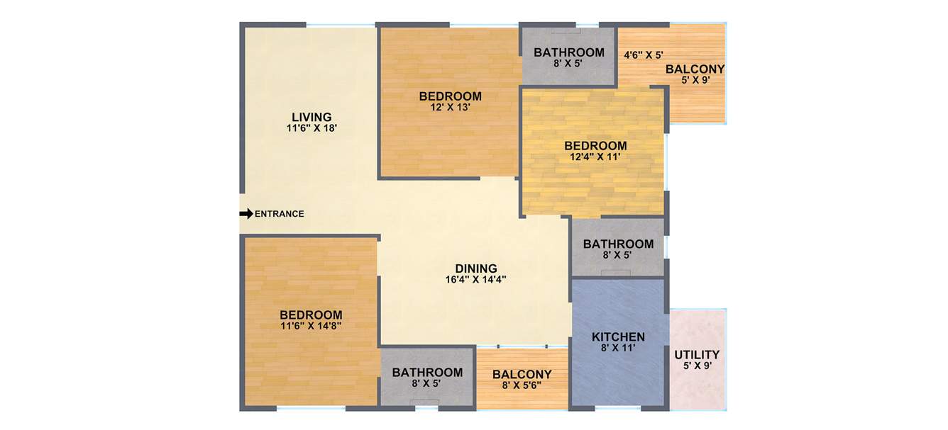 Jana Orchid (3BHK+3T (1,670 sq ft) 1670 sq ft)