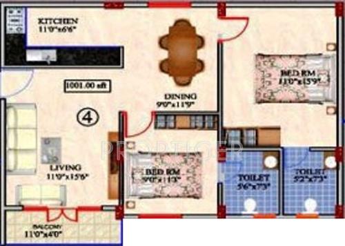 Gunina Felisa (2BHK+2T (1,001 sq ft) 1001 sq ft)