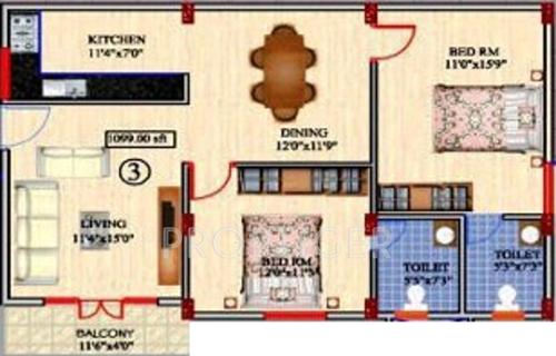 Gunina Felisa (2BHK+2T (1,099 sq ft) 1099 sq ft)