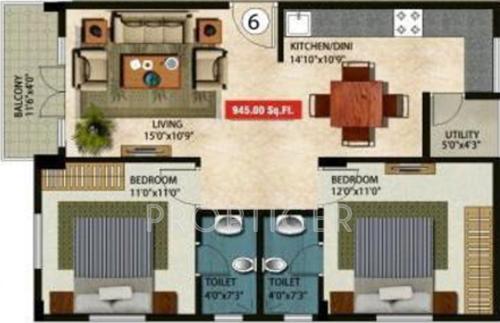 Gunina Helix (2BHK+2T (945 sq ft) 945 sq ft)