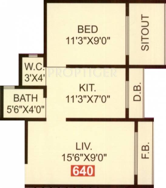 Sai Cherry Residency D Wing (1BHK+1T (640 sq ft) 640 sq ft)