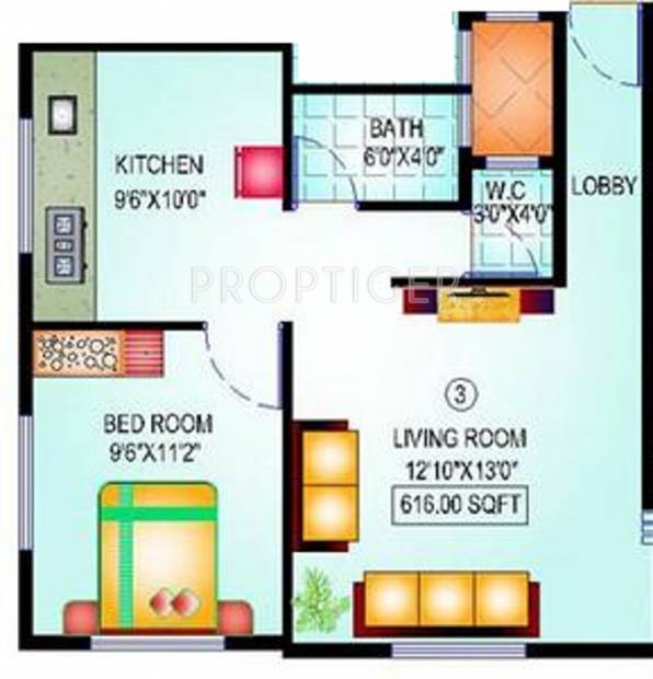 Advait Sunderban Apartment (1BHK+1T (616 sq ft) 616 sq ft)