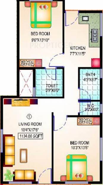 Advait Sunderban Apartment (2BHK+2T (1,134 sq ft) 1134 sq ft)
