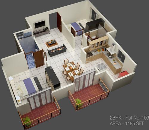 Alliance Palm Terraces (2BHK+2T (1,185 sq ft) 1185 sq ft)