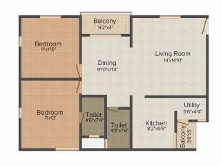 Purva Apurva Elite (2BHK+2T (1,110 sq ft) 1110 sq ft)