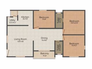 Purva Apurva Elite (3BHK+2T (1,255 sq ft) 1255 sq ft)