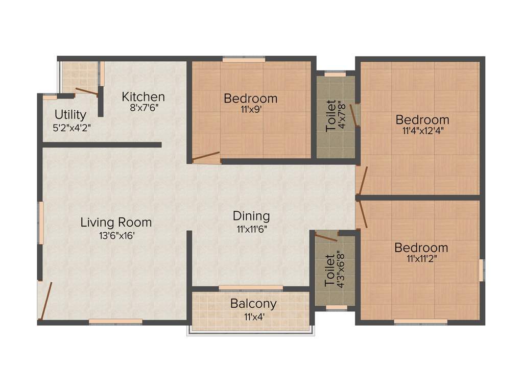 Purva Apurva Elite (3BHK+2T (1,255 sq ft) 1255 sq ft)