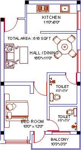 VG Madambakkam Flats (1BHK+2T (616 sq ft) 616 sq ft)