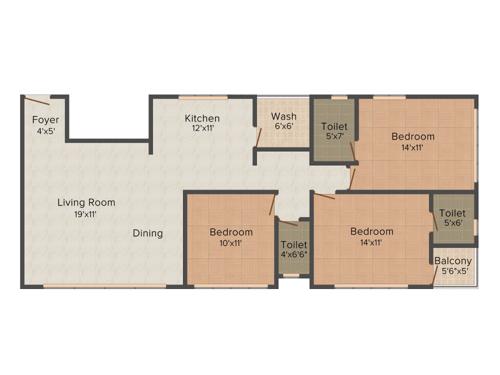 White Flamingo (3BHK+3T (1,915 sq ft) 1915 sq ft)