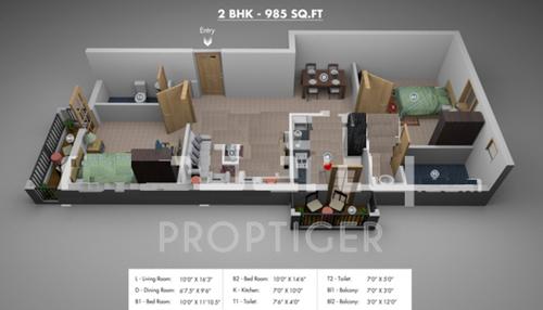 Roja Classic Apartments (2BHK+2T (985 sq ft) 985 sq ft)