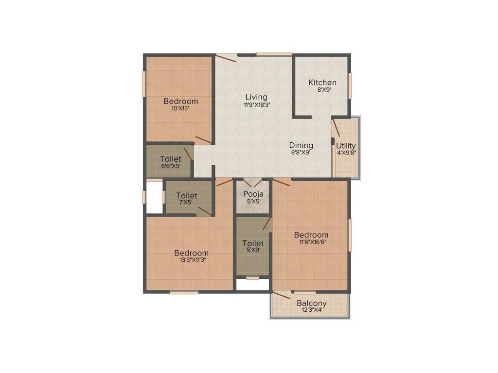 Samaya Sonata (3BHK+3T (1,535 sq ft)   Pooja Room 1535 sq ft)