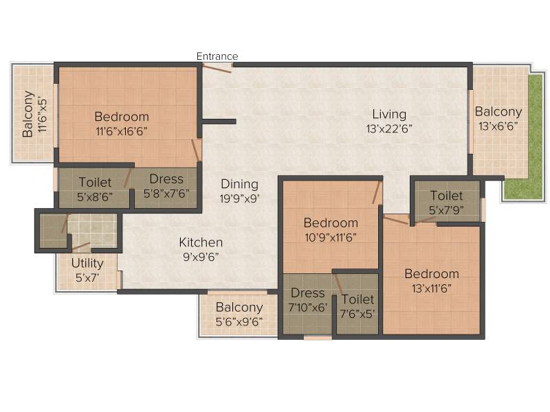 Zaffars Clifton (3BHK+3T (2,090 sq ft)   Servant Room 2090 sq ft)