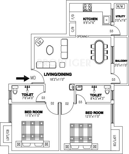 Sree Builders Flat Promoters Sai Nivasam (2BHK+2T (950 sq ft) 950 sq ft)
