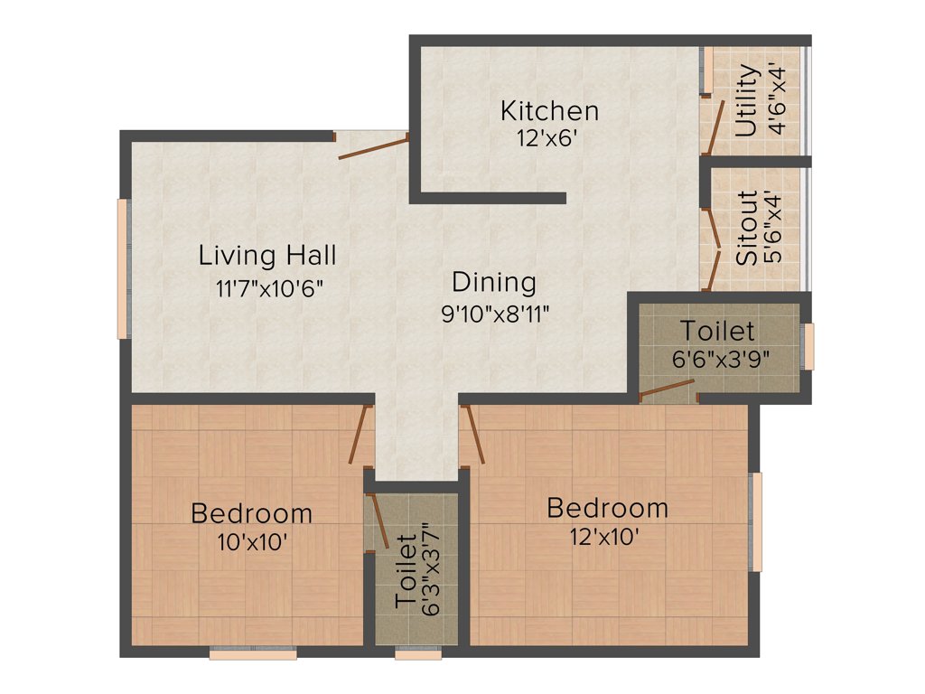 Visoka Aakaash (2BHK+2T (898 sq ft) 898 sq ft)
