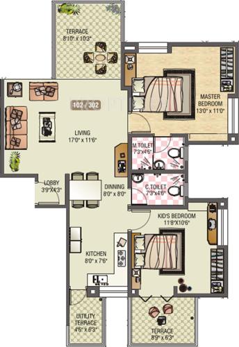 ARC Maestro (2BHK+2T (1,218 sq ft) 1218 sq ft) ARC Maestro (2BHK+2T (1,218 sq ft) 1218 sq ft)